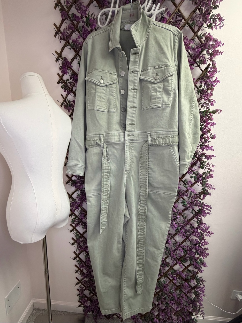 NWOT Lane Bryant Sage Green Denim Jumpsuit